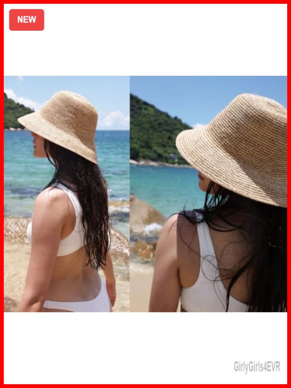 Handwoven Raffia Straw Bucket Hat with Wide Brim UPF 50+ Sun Protection - Picture 2 of 6